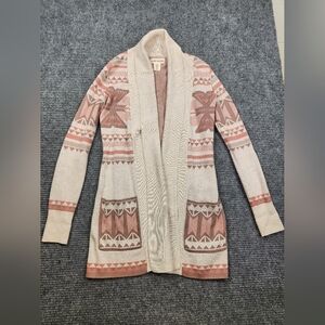 Yet Again Sweater Womens Extra Small Beige Open Cardigan Aztec Tribal Cotton